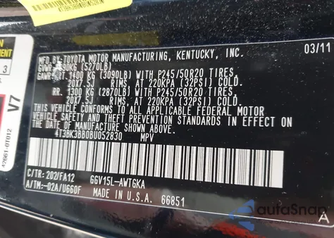 2011 Toyota Venza Base V6 из США, поврежденный, VIN 4T3BK3BB0BU052830